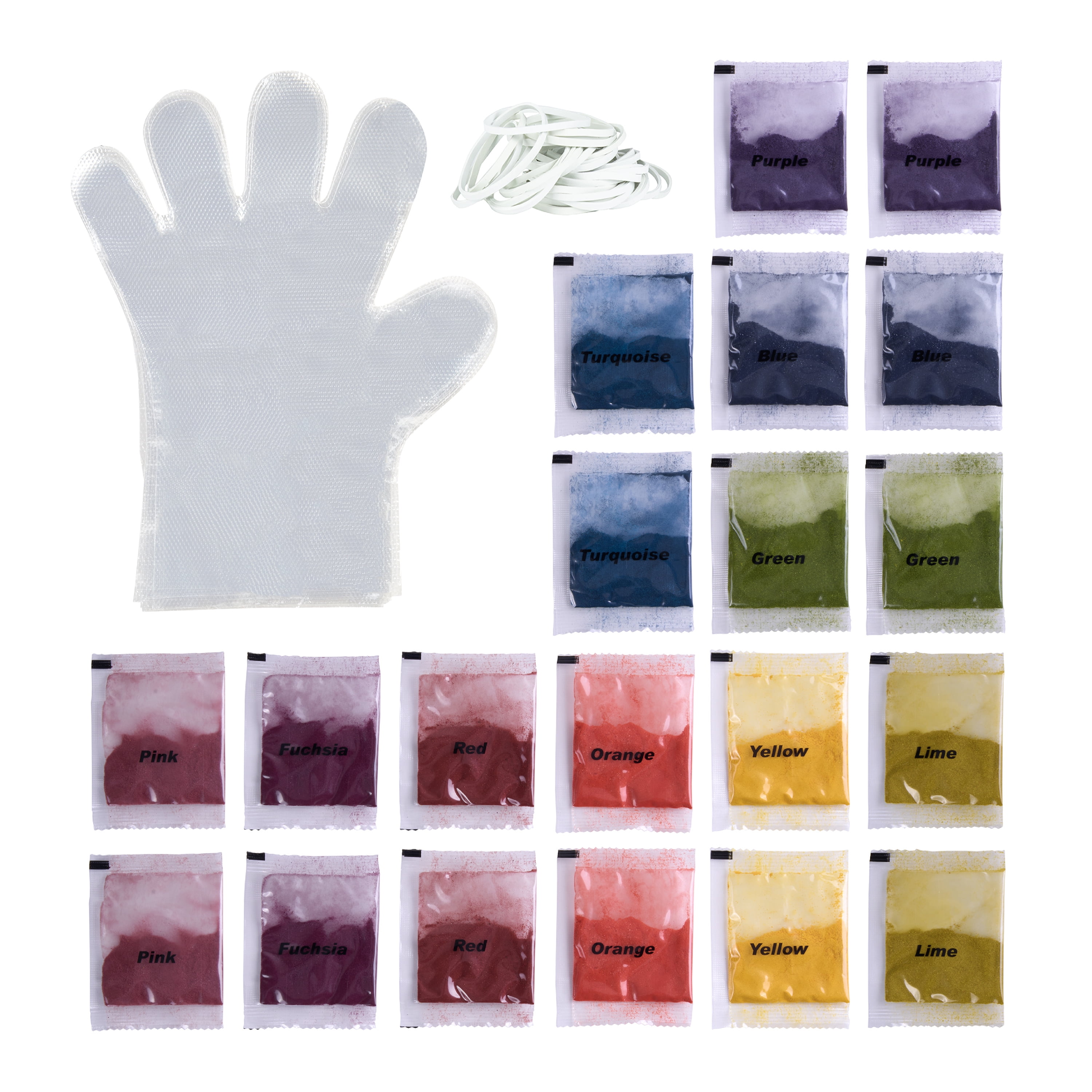 (4 pack) Create Basics Tie Dye Refill Kit 20PK Rainbow, Dye Powder, Rubber Bands, Gloves - New 56 Piece Set