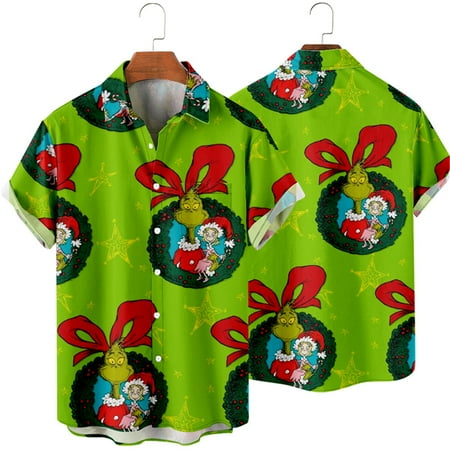

MLFU Men s Christmas Hawaiian Shirts Holiday Novelty Shirt Green Elf Tops