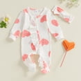 thumbnail image 4 of Okbabeha Okbabeha Newborn Baby Girl Valentine's Day Long Sleeve Footed Romper Solid Jumpsuit with Headband, 4 of 7
