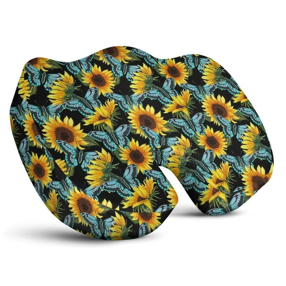 Premium Sunflower Pattern Memory Foam Seat Cushion Ergonomic Chair Pad for Office Chair, Car, Airplane & Bleachers Sciatica, Tailbone Hip & Back Pain Relief - Chair Cushion for Long Office Workers.