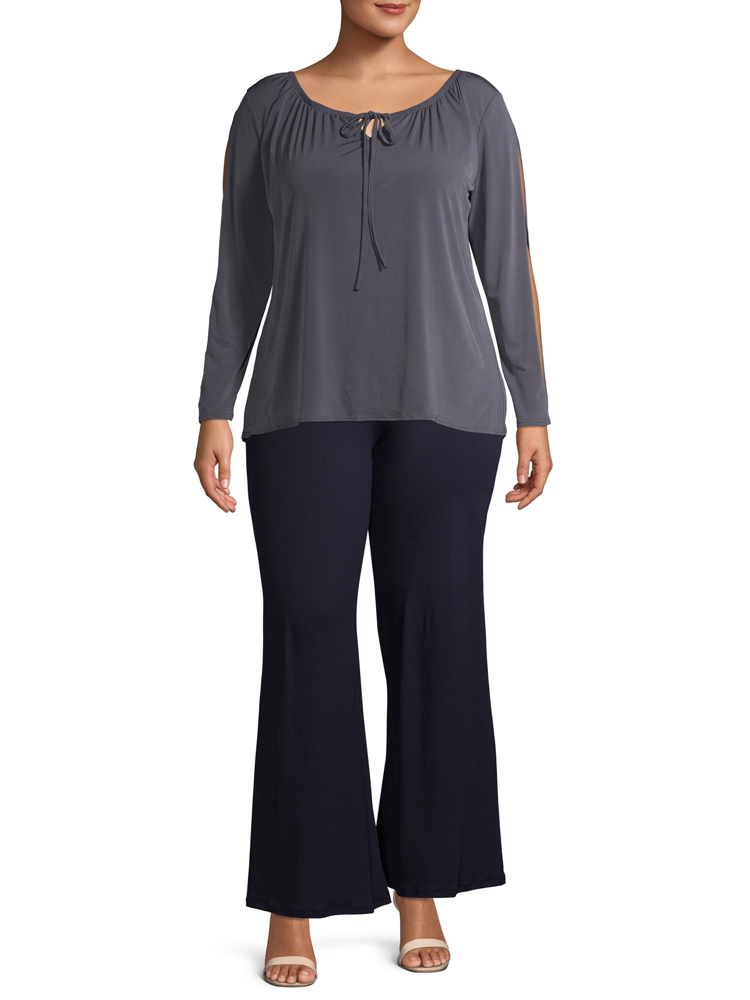 Ella Samani Women's Plus Size Tie Front Long Sleeve Top