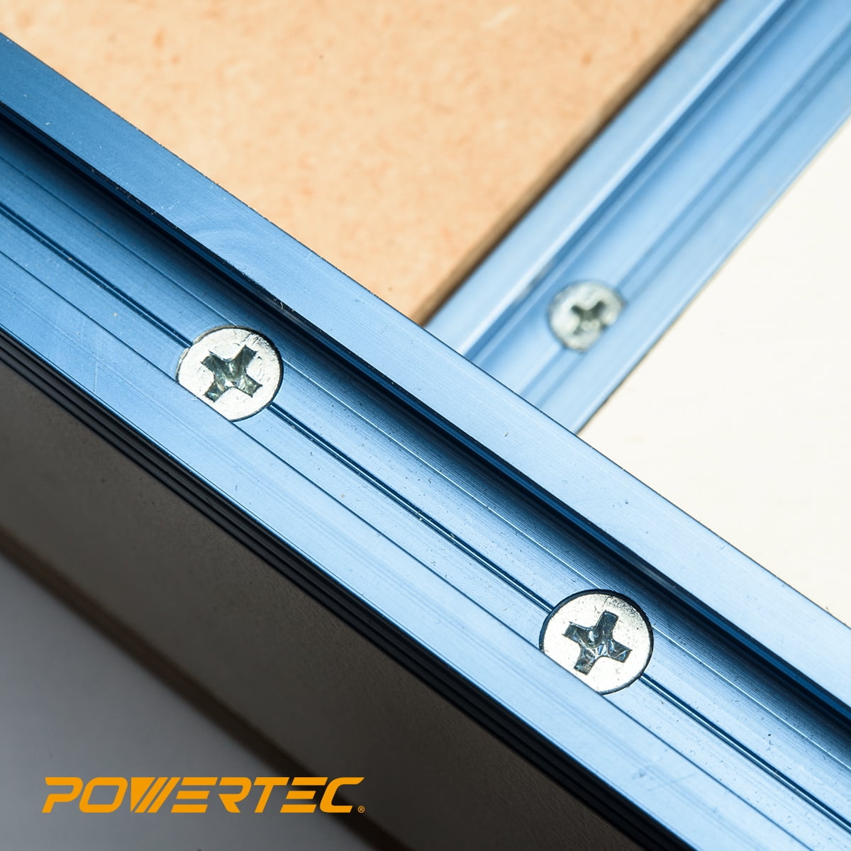 POWERTEC 4PK 24" Double-Cut Profile Universal T-Track with Predrilled Mounting Holes and 100 PCS #6 X 1/2" Wood Screw Set, Phillips Flat Head Deep Thread Screws  (71949)