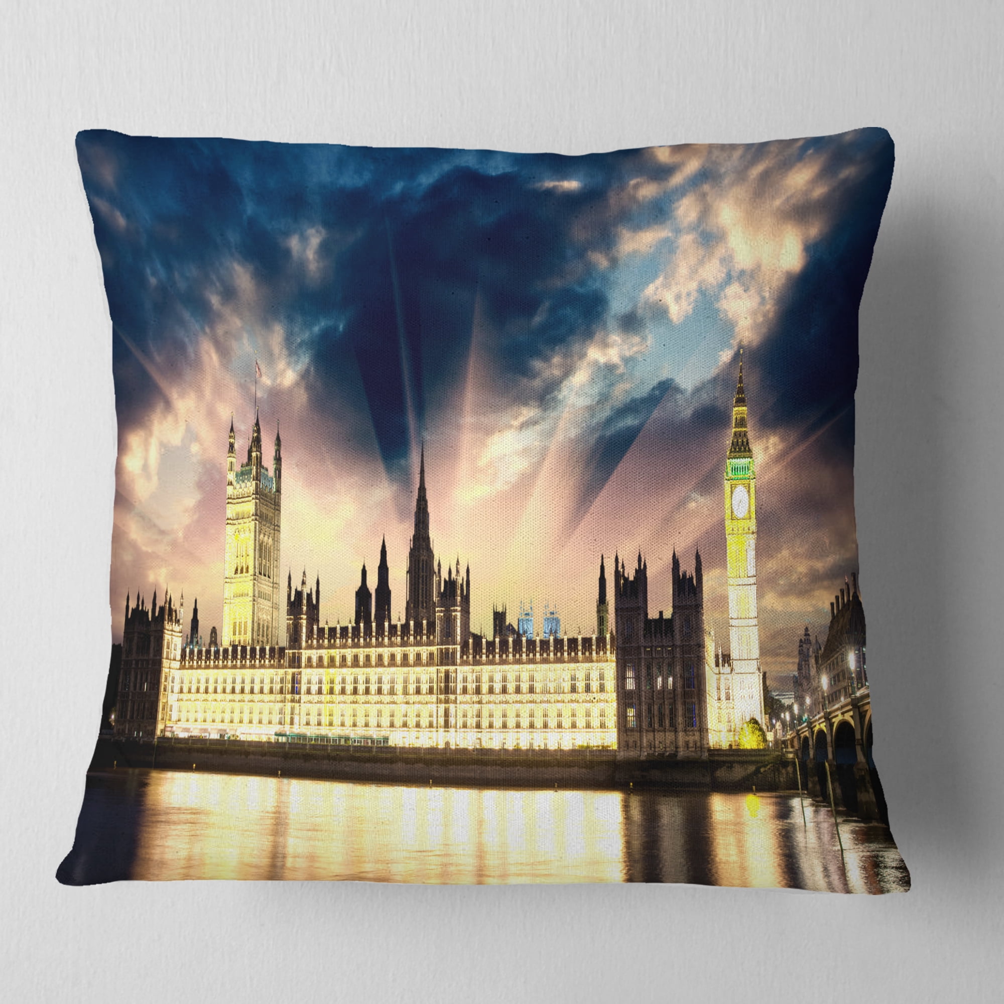 Designart Parliament at River Thames - Cityscape Photography Throw Pillow - 18x18
