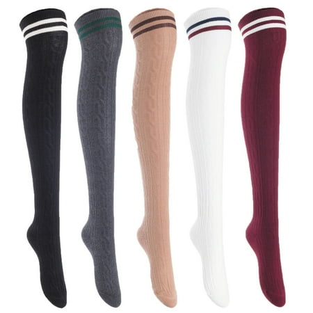 

5 Pairs Awesome Women Thigh High Cotton Boot Socks. Comfortable Durable Knee High Socks Size 6-9 Black Dark Grey Khaki White Wine T1023-5c7
