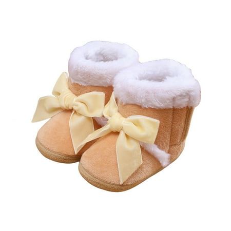 

Baby Girl Shoes Infants Anti-Slip Home Patch Color Big Bow Plush Warm Casual Party Winter Boots