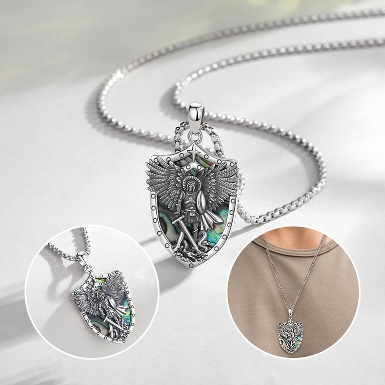 Halukakah Saint Michael Necklace For Men - 925 Sterling Silver Religious Pendant With 18-Inch Chain, Gift Box Included