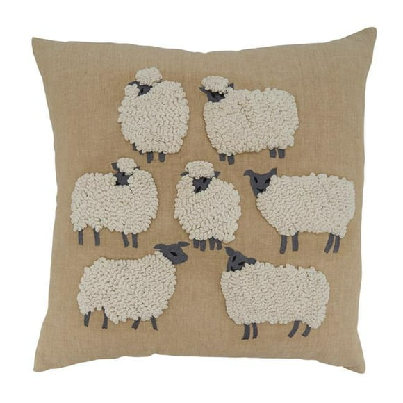 Saro Lifestyle 5610.N18SC Housse de Coussin Carrée Brodée Mouton 18 Pouces, Naturel