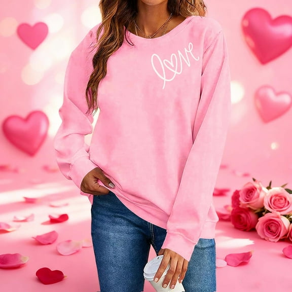 Vetsdori Valentine Sweatshirts for Women Pullover Valentine's Days Tops Spring Crew Neck , Womens Sweatshirts Love Heart