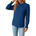 thumbnail image 2 of Camiseta Holgada Informal de Larga con Cuello Redondo para Mujer, Color Liso, con Encaje y Mangas Farol, para Otoño e Invierno Azul Pavo Real XL, 2 of 10