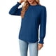 thumbnail image 2 of Camiseta Holgada Informal de Larga con Cuello Redondo para Mujer, Color Liso, con Encaje y Mangas Farol, para Otoño e Invierno Azul Pavo Real XL, 2 of 10