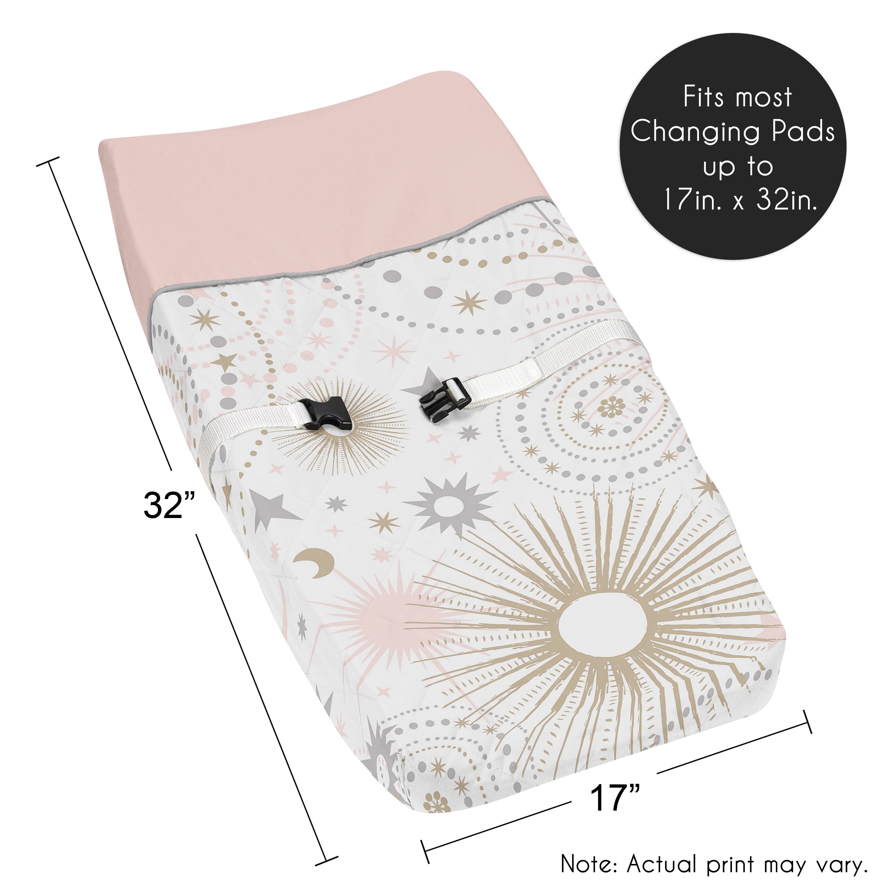 Sweet Jojo Designs Celestial Pink Grey and Gold Changing Pad Cover