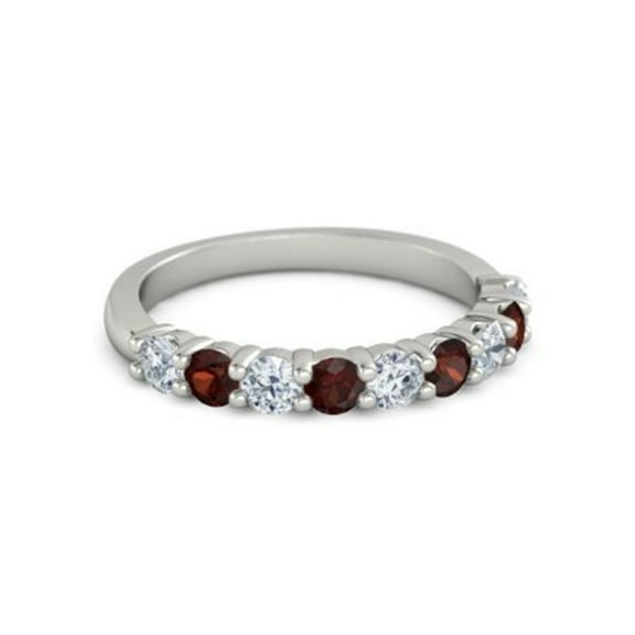 925 Sterling Silver Round 2.50 MM White Cz Garnet Half Eternity Women Ring Size US- 4