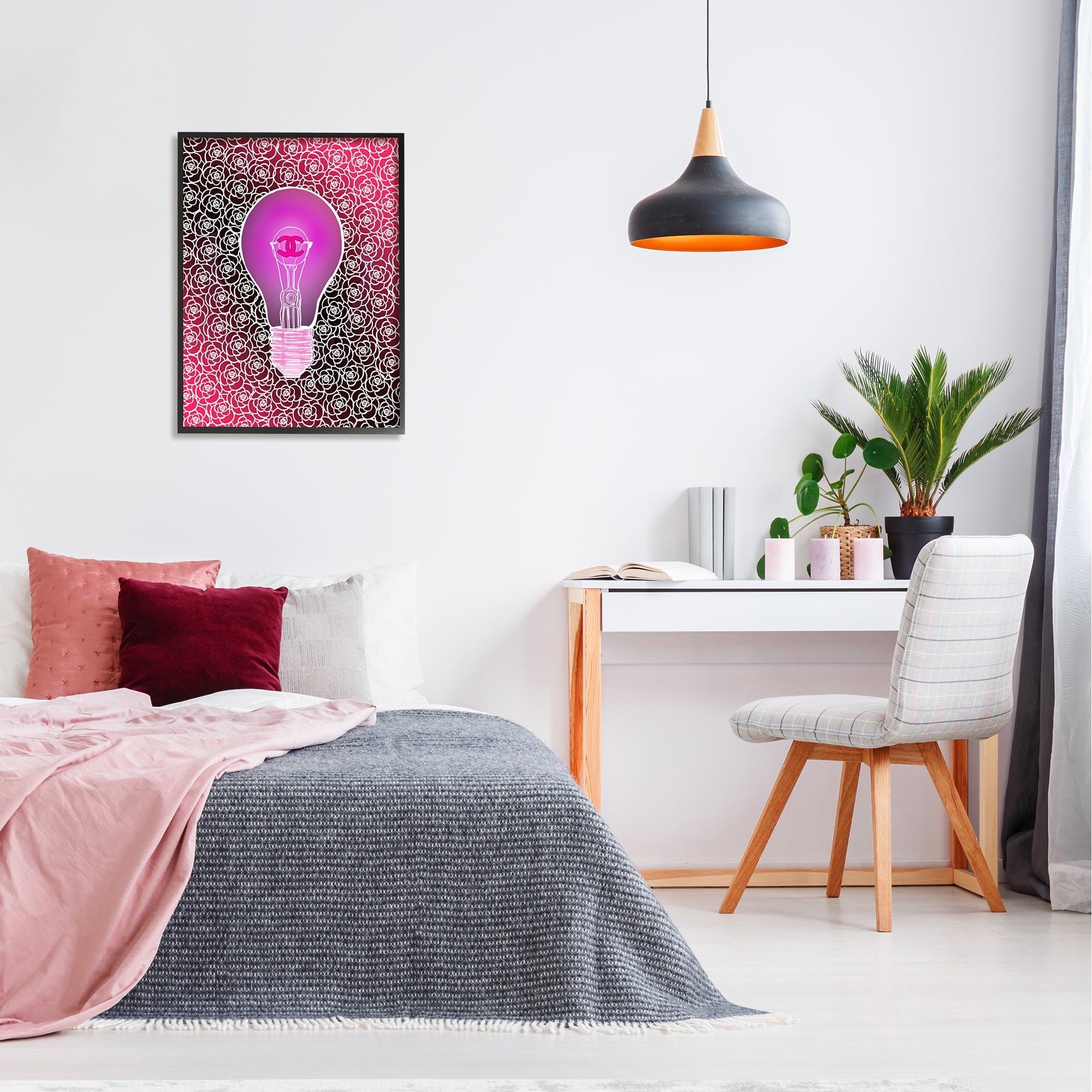 Stupell Industries Glam Brand Lightbulb Pattern Beauty & Fashion Painting Black Framed Art Print Wall Art, 24 x 30