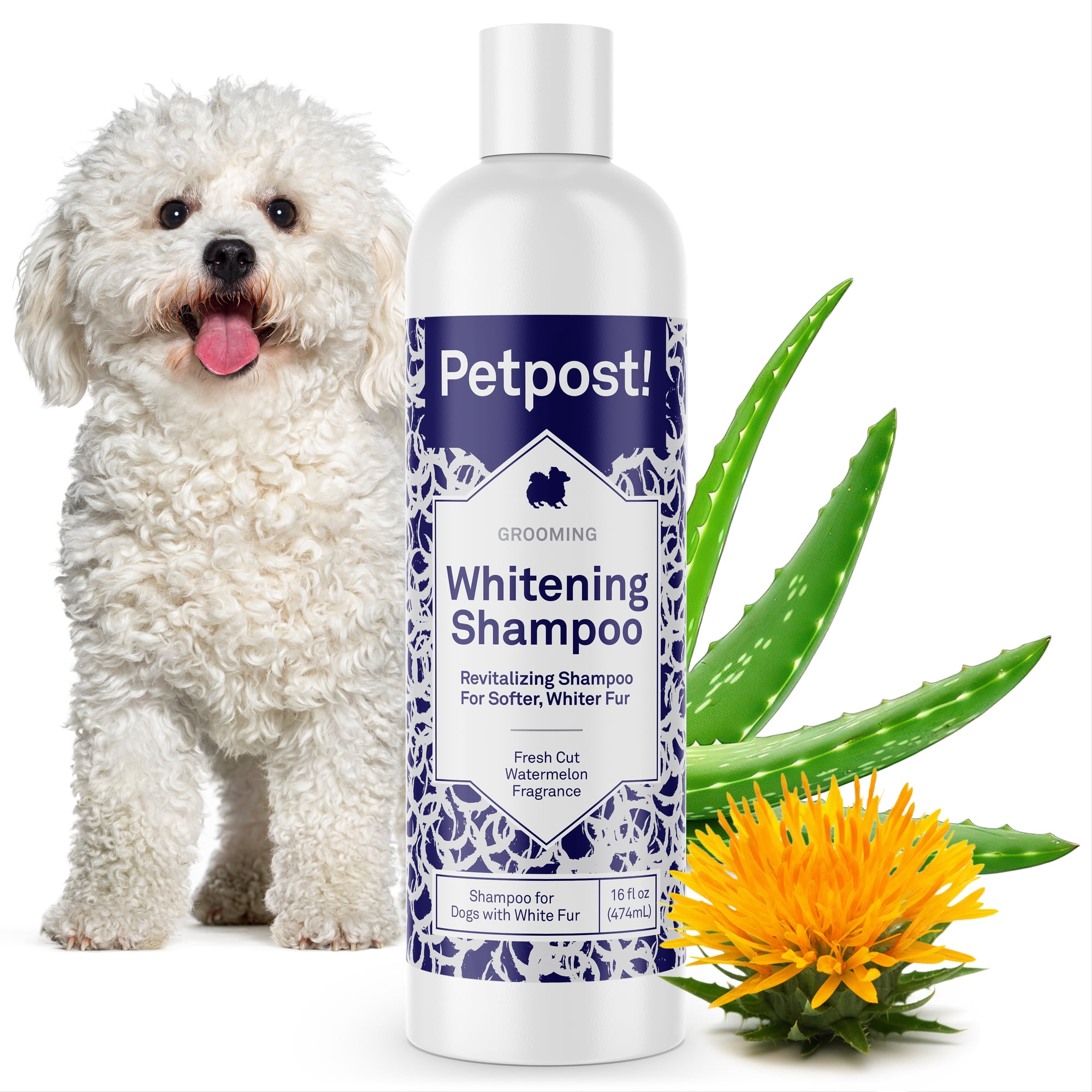 Petpost Dog Whitening Shampoo - Brightens White & Light-Colored Coats - Watermelon Scent for Maltese, Shih Tzu, Bichon Frise & Poodles - 16 oz