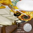 thumbnail image 3 of Yellow Sunflower Round Tablecloth, Fitted Table Cover with Elastic for 45"-54" Round Tables, Spring Summer Bee Gnomes Grey Plaid Table Cloth Outdoor Indoor Dinning Party Waterproof Tablecloths, 3 of 7