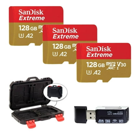 Image of SanDisk 128GB Extreme UHS-I microSDXC Memory Card with SD Adapter (3 Pack) +
