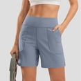thumbnail image 4 of vigerkar High-Waisted Athletic Shorts for Women - 6" Inseam with Pockets, Soft Fabric for Running, Walking & Yoga (Dark Blue, L), 4 of 7