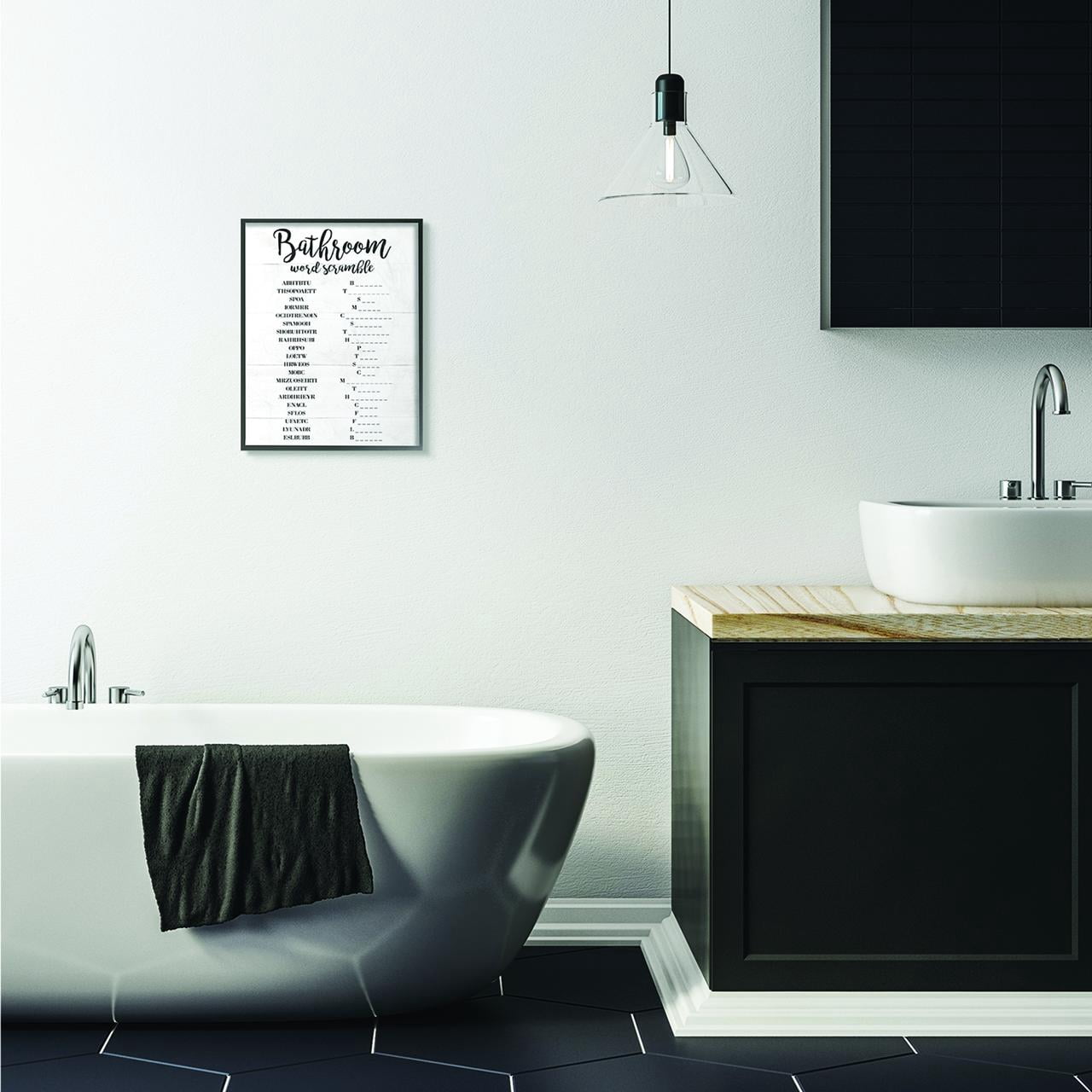 Stupell Industries Bathroom Word Scramble White And Black Word Design Framed Wall Art by Daphne Polselli