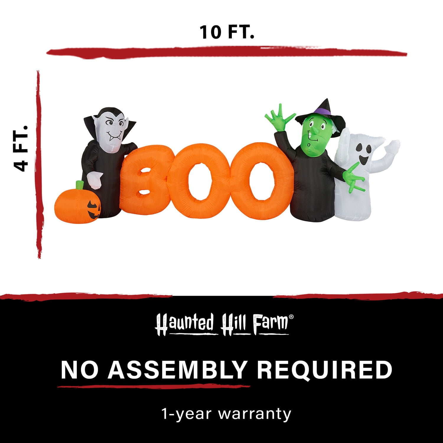 Haunted Hill Farm 10 ft Wide BOO Sign with Lights Halloween Blow Up Inflatable, HIBOOSGN101-L