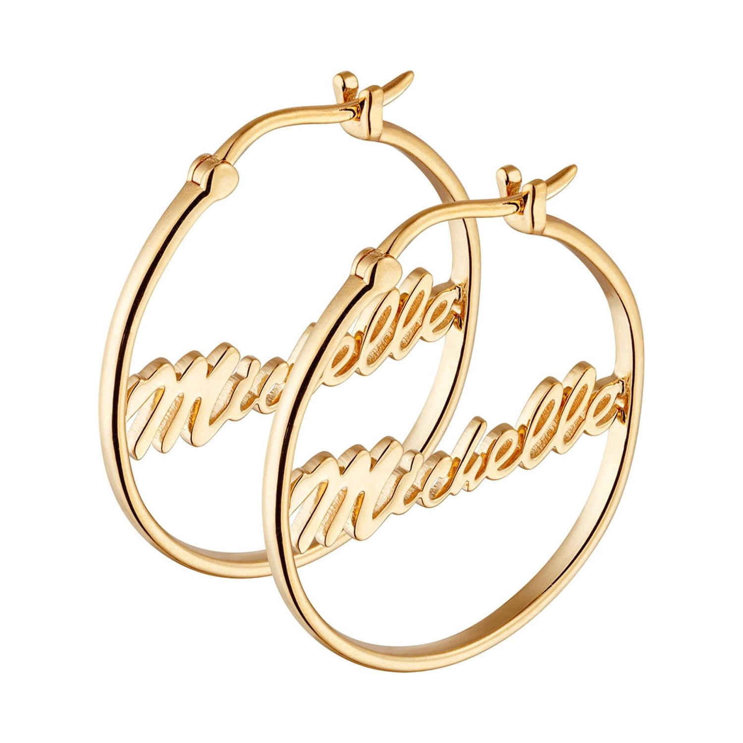 Personalized Planet Women's Sterling Silver or Gold over Silver Name Small 25mm or Medium 35mm Hoop Earrings