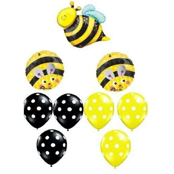 BUMBLE BEE Bumble Bee Polka Dots Birthday PARTY (9) Mylar Latex BALLOONS Set Kit