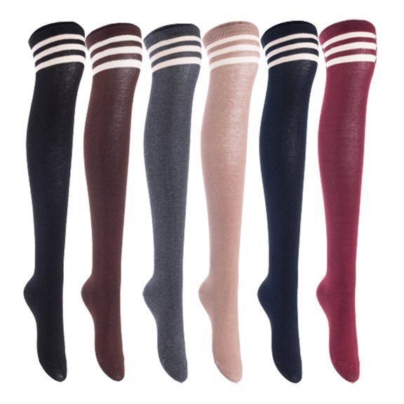Lian LifeStyle Women's 6 Pairs Adorable Comfortable Soft Thigh High Over Knee High Cotton Socks, Size 6-9, JMYP1022 Black, Coffee, DarkGrey, Khaki, Navy, Wine