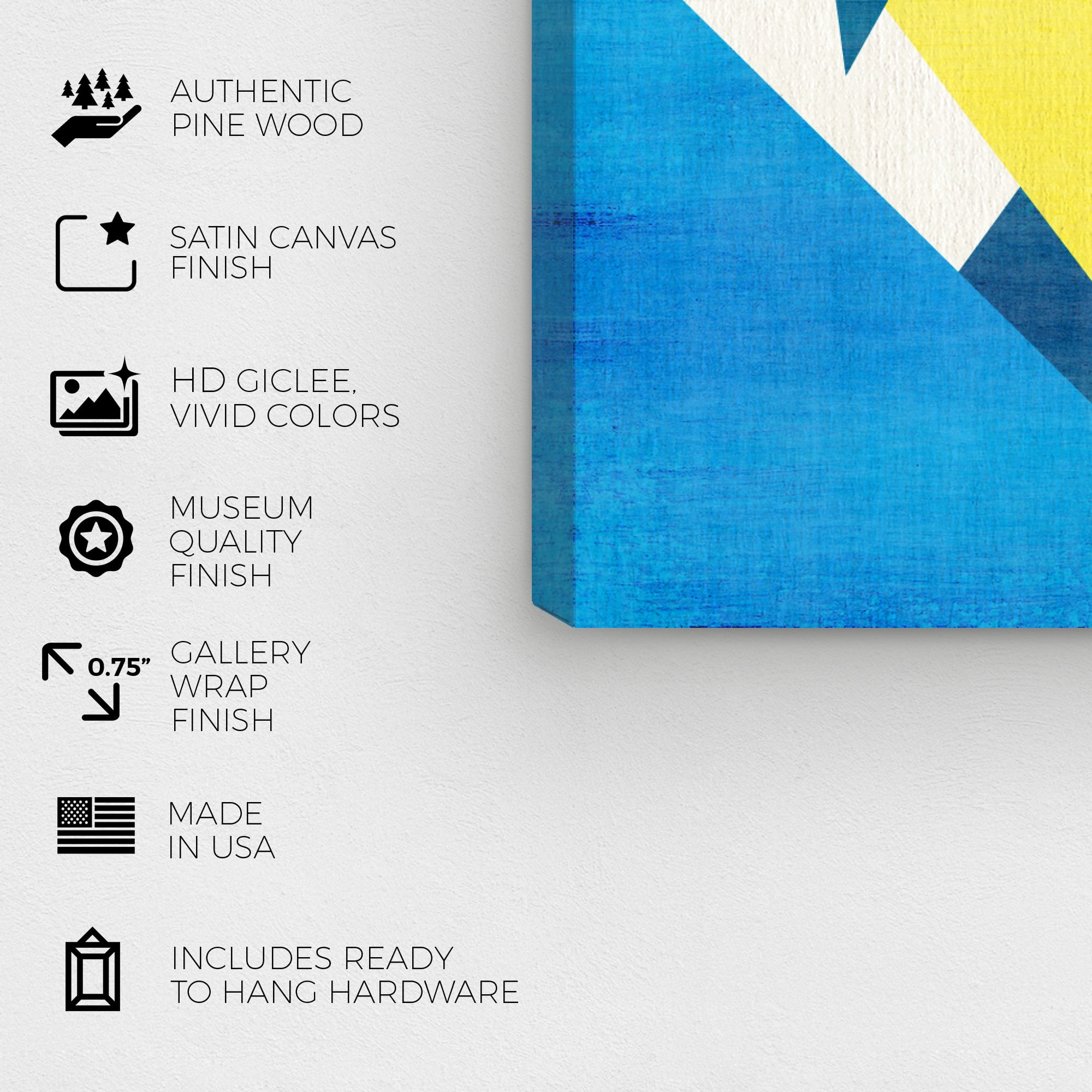 Wynwood Studio Abstract Modern Canvas Art - Irregular Blue Peak Design, Wall Art for Living Room, Bedroom, and Bathroom, 20 in x 20, Blue and Yellow Home Decor