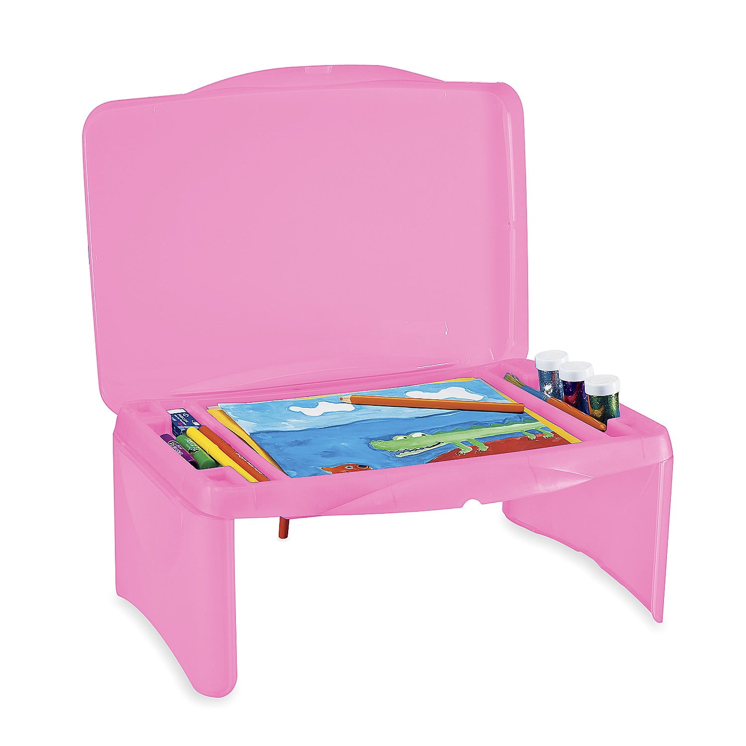 HearthSong Portable Folding Lap Desk With Storage Activity Tray - Pink