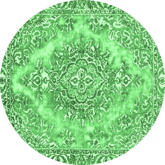 Ahgly Company Indoor Round Abstract Emerald Green Modern Area Rugs, 4' Round