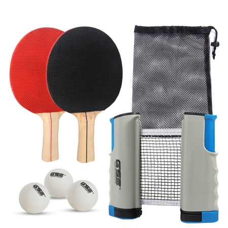 GSE Games & Sports Expert Portable Retractable Table Tennis Net Ping Pong Set with 2 Pieces Paddles & 3 Pieces Ping Pong Balls (Gray)