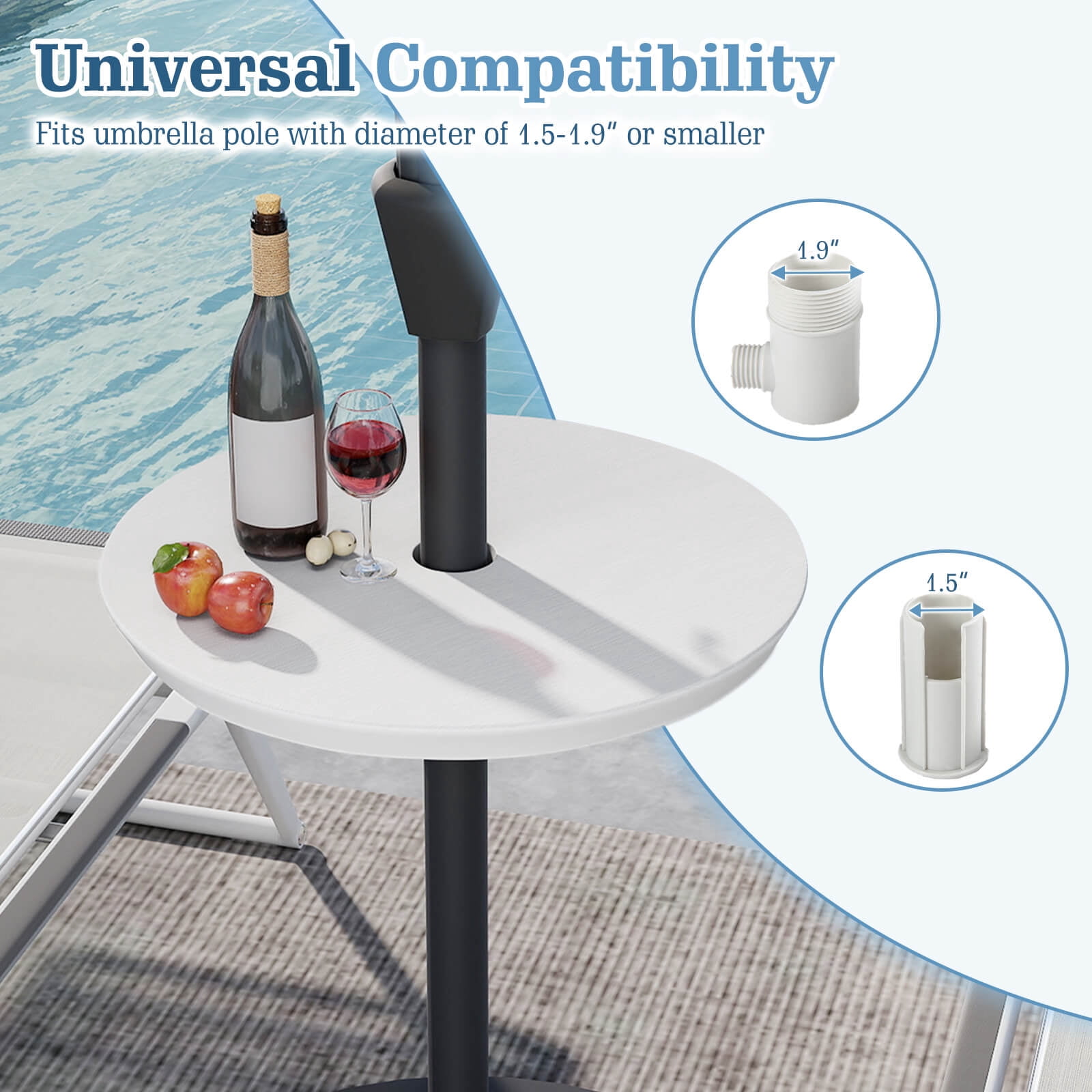 Costway 20” Outdoor Adjustable Umbrella Table for 1.5” & 1.9” Patio Umbrella Pole White