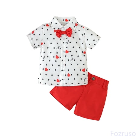 Fozruso Boys Short Sets Summer Short Sleeve Grahpic Print Button-Down Shirt And Shorts for Kids Sizes 3-4 Years