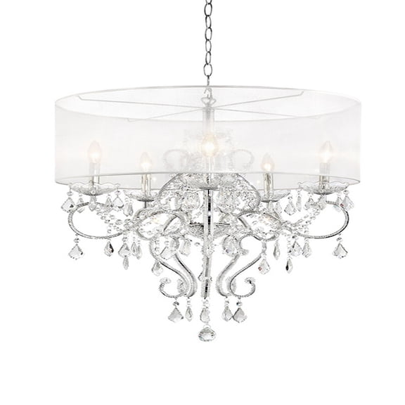 Ceiling Lamp with Hanging Crystals and Round Canopy, Silver