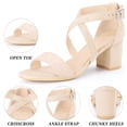 thumbnail image 3 of BLISSFUL STEP Women's Solid Color Open Toe Cross Strap Mid Chunky Heel Sandals, 3 of 7