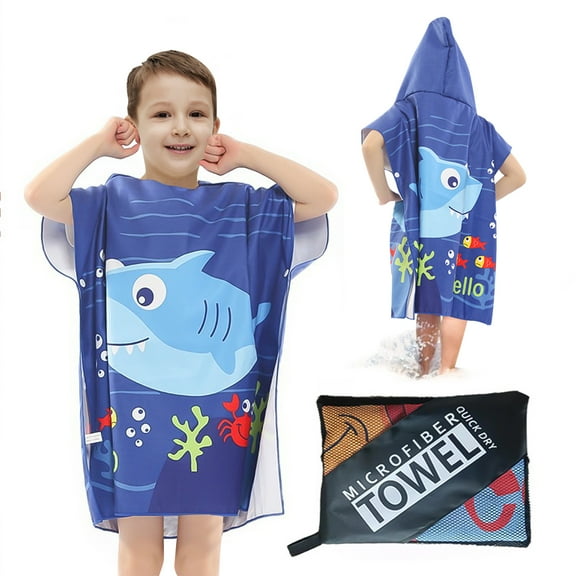 Hooded Bath Towel for Kids, Quick Dry Poncho Beach Towel for Boys Girls 2-4 Years Old(Blue)