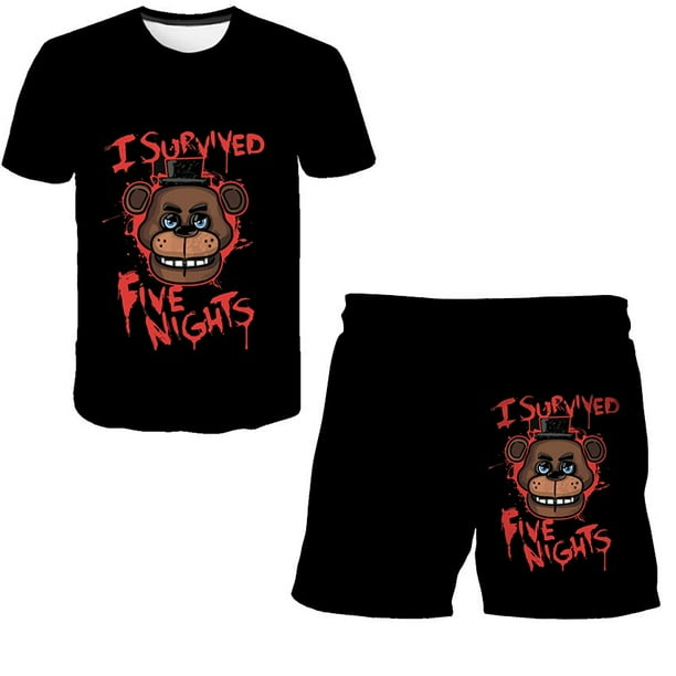 2 piezas Five Night At Freddy Conjuntos de ropa Verano Nuevas camisetas FNAF + Pantalones cortos Traje informal de dibujos animados 1-14 años Disfraces Outfits3T Gao Jinjia LED