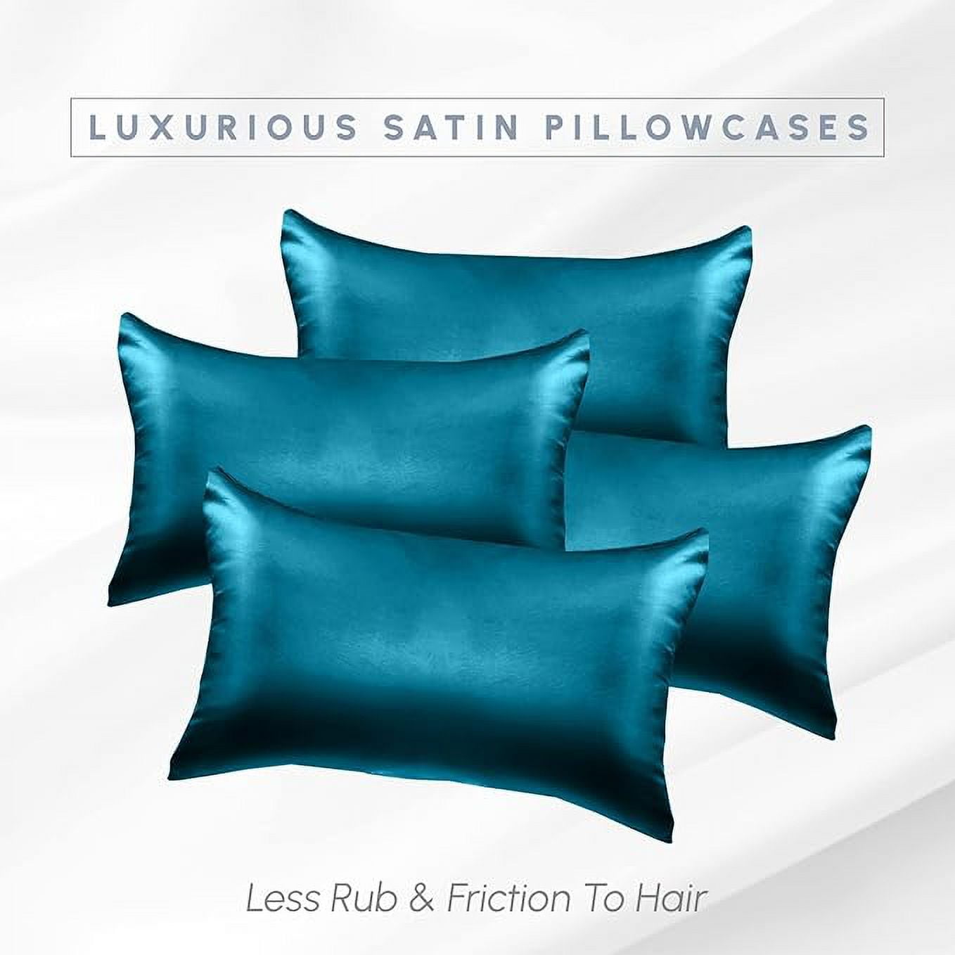Cooling Viscose Satin Pillowcase 6-Pack Set with Hidden Zipper Closure, King, Turquoise