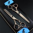 thumbnail image 2 of Juego de tijeras profesionales para cortar el cabello, de 6 pulgadas, de acero inoxidable dorado, con tijeras de entresacar para barberos., 2 of 5