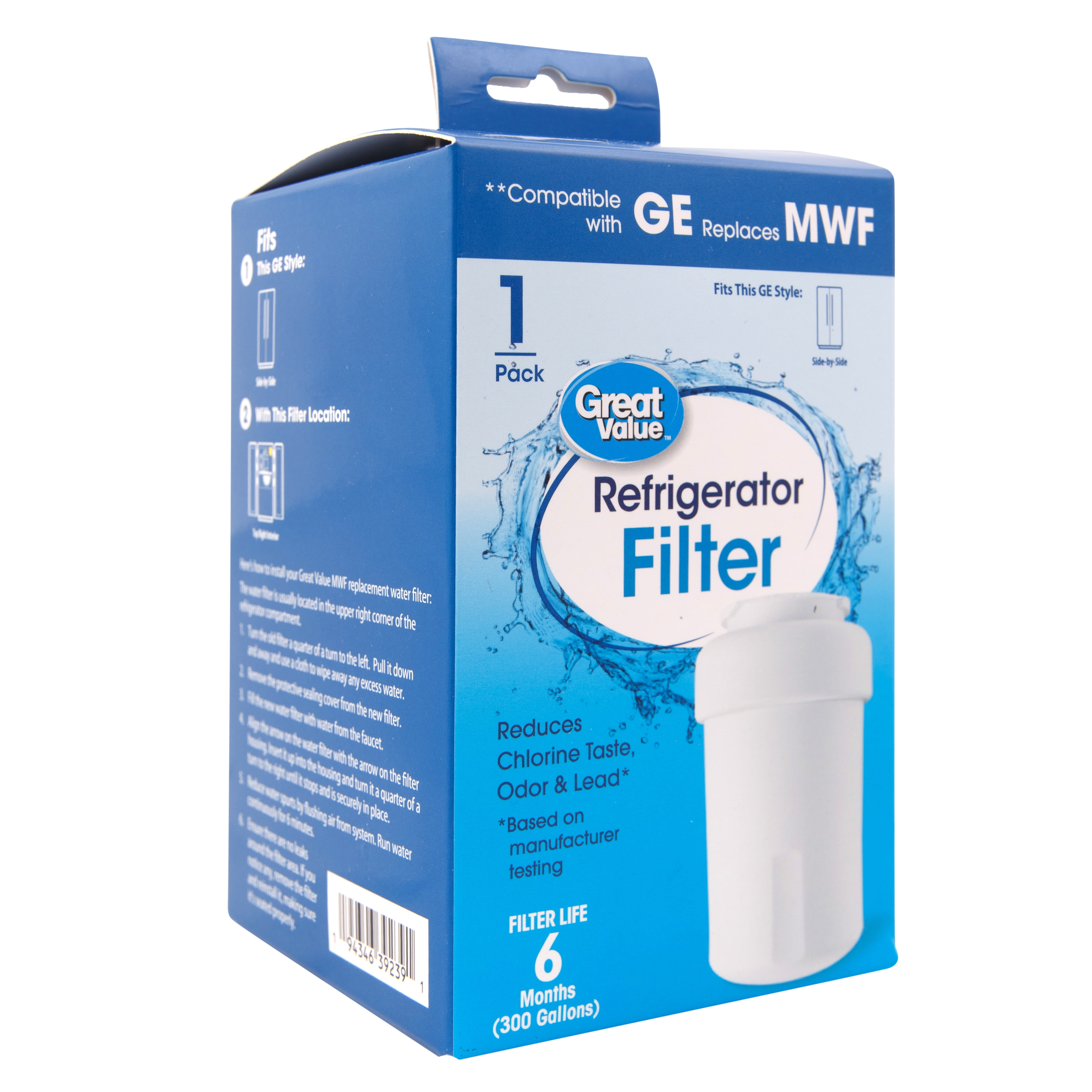 (3 pack) Great Value Replacement Refrigerator Water Filter for GE SmartWater MWF, MWFP, MWFA and GWF, 1 Each