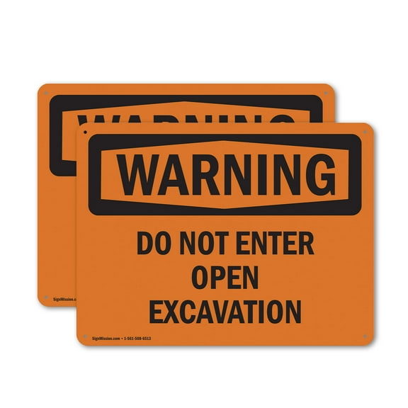 (2 Pack) Do Not Enter Open Excavation OSHA Warning Sign 10 Inch X 7 Inch Indoor / Outdoor Rust-Free Aluminum Metal Signs for Workplace, Workshop, and Construction Site, Made in the USA