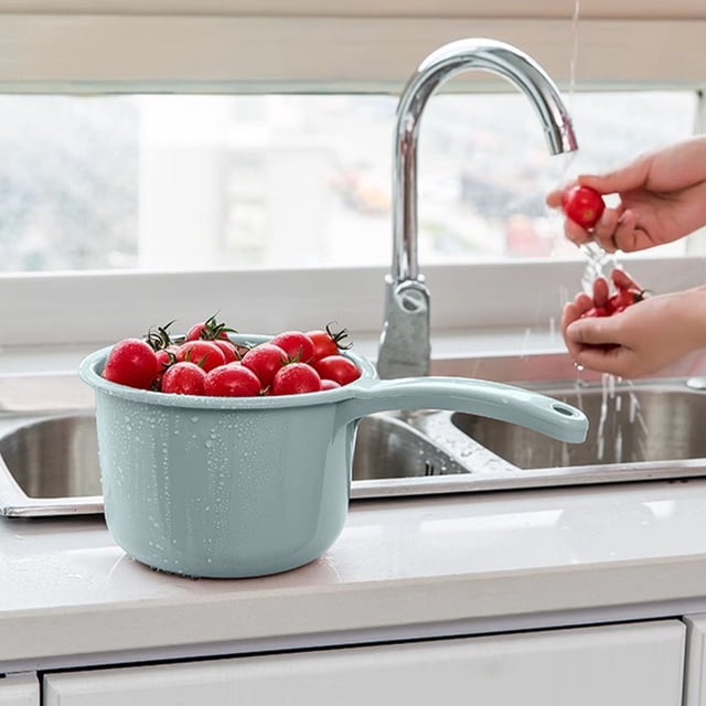 Heavy Duty Plastic Water Ladle for Kitchen Bath Multipurpose Use Cooking Bathing Hair Rinsing Portable Hanging Hole, Blue, JKODE
