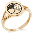 thumbnail image 1 of Stainless Steel Yin Yang Ginkgo Leaves Kamon Crest Minimalist Oval Top Polished Statement Signet Ring, 1 of 1