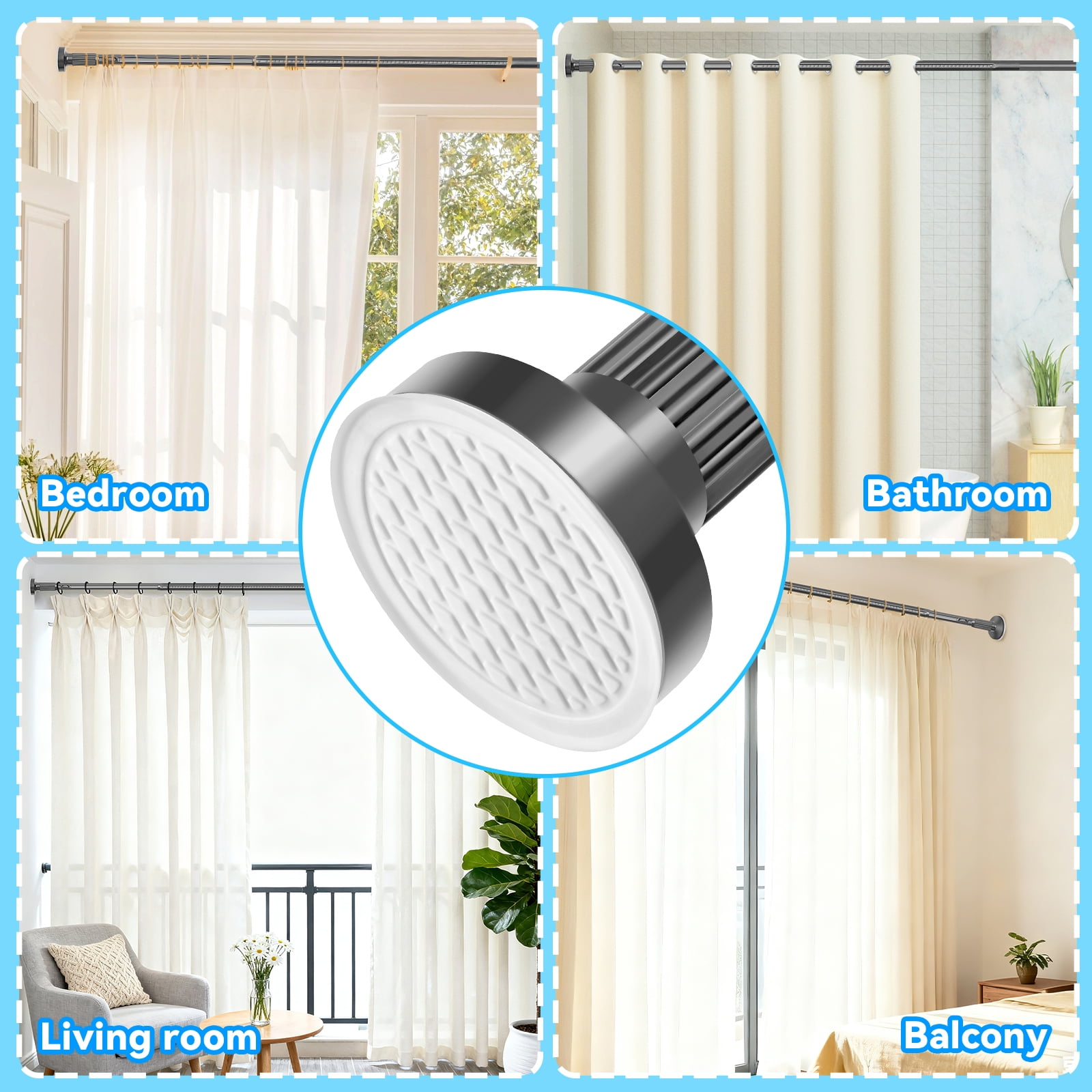 Ktinnead One-Push Tension Curtain Rod,94-122 in Extra Long Curtain Rods No Drill Adjustable Spring Shower Curtain Rod,Rustproof Steel for Window Patio Outdoor Bathroom,Matte Gray