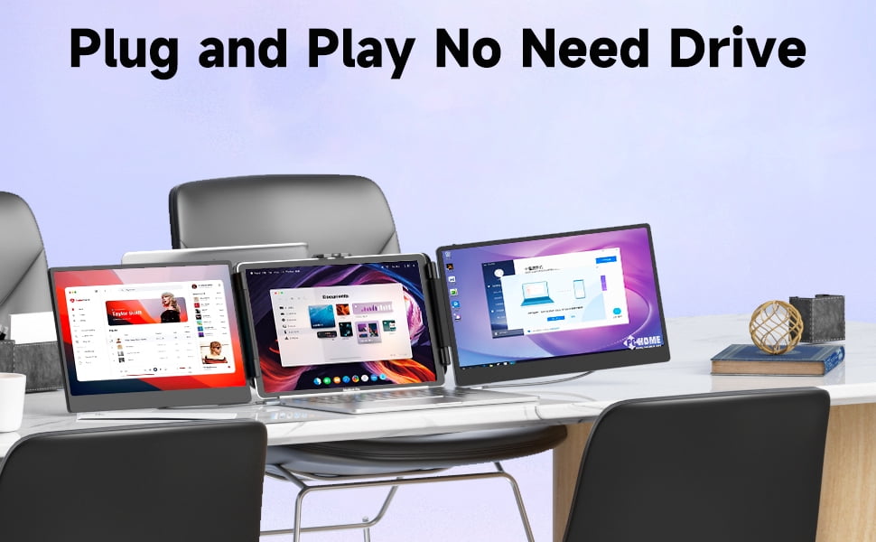 S2 Laptop Screen Extender, 14'' Triple Screen Monitor Extender, 1080P FHD Portable Monitor for Travel/Gaming/Work , HDMI/USB-A/USB-C for Mac/Windows/Chrome, Fits 13''-17.3" Laptops, Plug and Play