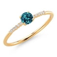 thumbnail image 3 of Gem Stone King 10K Yellow Gold London Blue Topaz and White Lab Grown Diamond Engagement Ring for Women (0.38 Cttw, Round 4MM, Gemstone November Birthstone, Size 7), 3 of 5