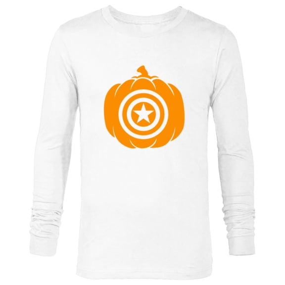 Marvel Captain America Pumpkin Jack-O'-Lantern Halloween - Long Sleeve T-Shirt for Men - Customized-White