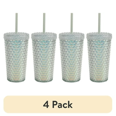 (4 pack) Your Zone 16 Ounce Plastic Textured Iridescent Tumbler, Green
