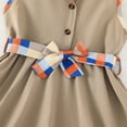 thumbnail image 7 of Jalioing Kids Baby Girls Sleeveless Dress Plaid Patchwork Lapel Dresses Bow Cinch Rise Romper Skirts (7-8 Years, Khaki), 7 of 7