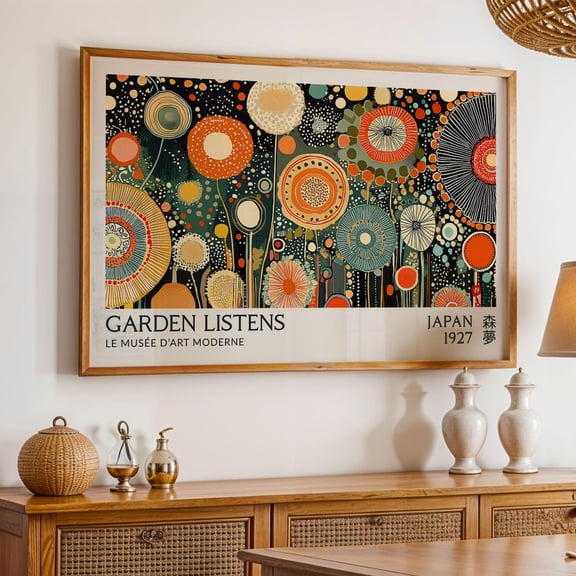 Colorful Abstract Garden Poster Modern Japanese Style Yayoi Kusama inspired Wall Art Print Poster Patchwork Inspired Floral Wall Art Poster, Size 8x12 UNFFRAMED F03.1.6l1640