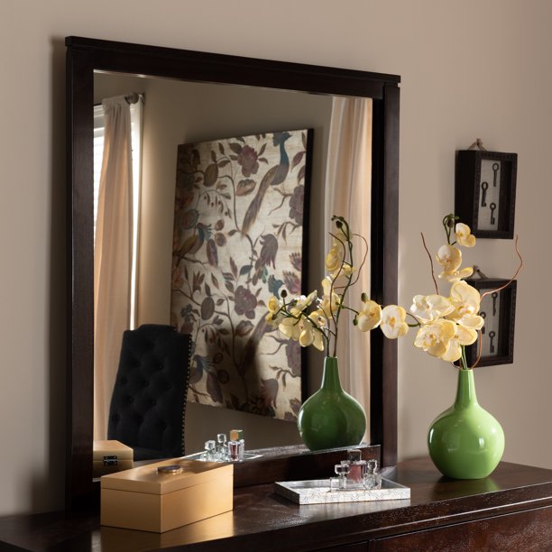 Baxton Studio Eaton Modern And Contemporary Dark Brown Finished Wood Dresser Mirror Walmart Com Walmart Com